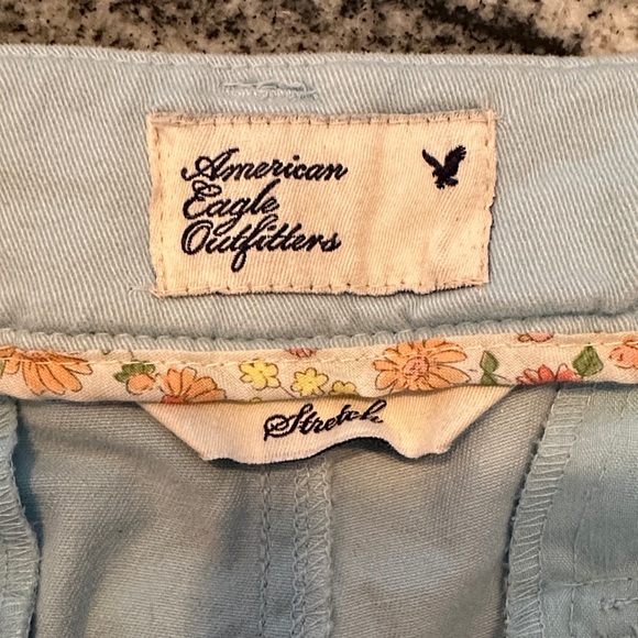 Y2K American Eagle Outfitters Light Blue Floral Trim Shorts - Picture 2 of 7